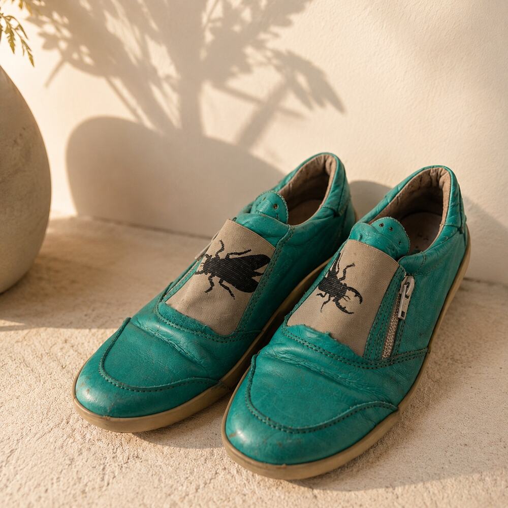 Fly London Turquoise Leather Slip On Shoes Women's Approx Size 6 Zip Comfort